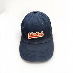 LIFE IS GOOD Unisex Navy Blue 100% Cotton Adjustable Strapback Hat Baseball Cap